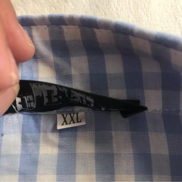 E. Retro Button Down High Low Blouse Women’s Size XXL Blue / White Long Sleeve - Picture 9 of 14